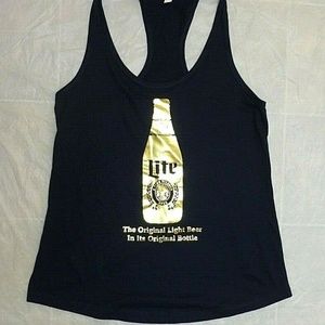 Black Racer Back Tank Top Gold MIller Lite Bottle
